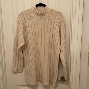 Jones Wool Blend Mock Sweater men’s sz Medium natural Tan cable knit long, heavy